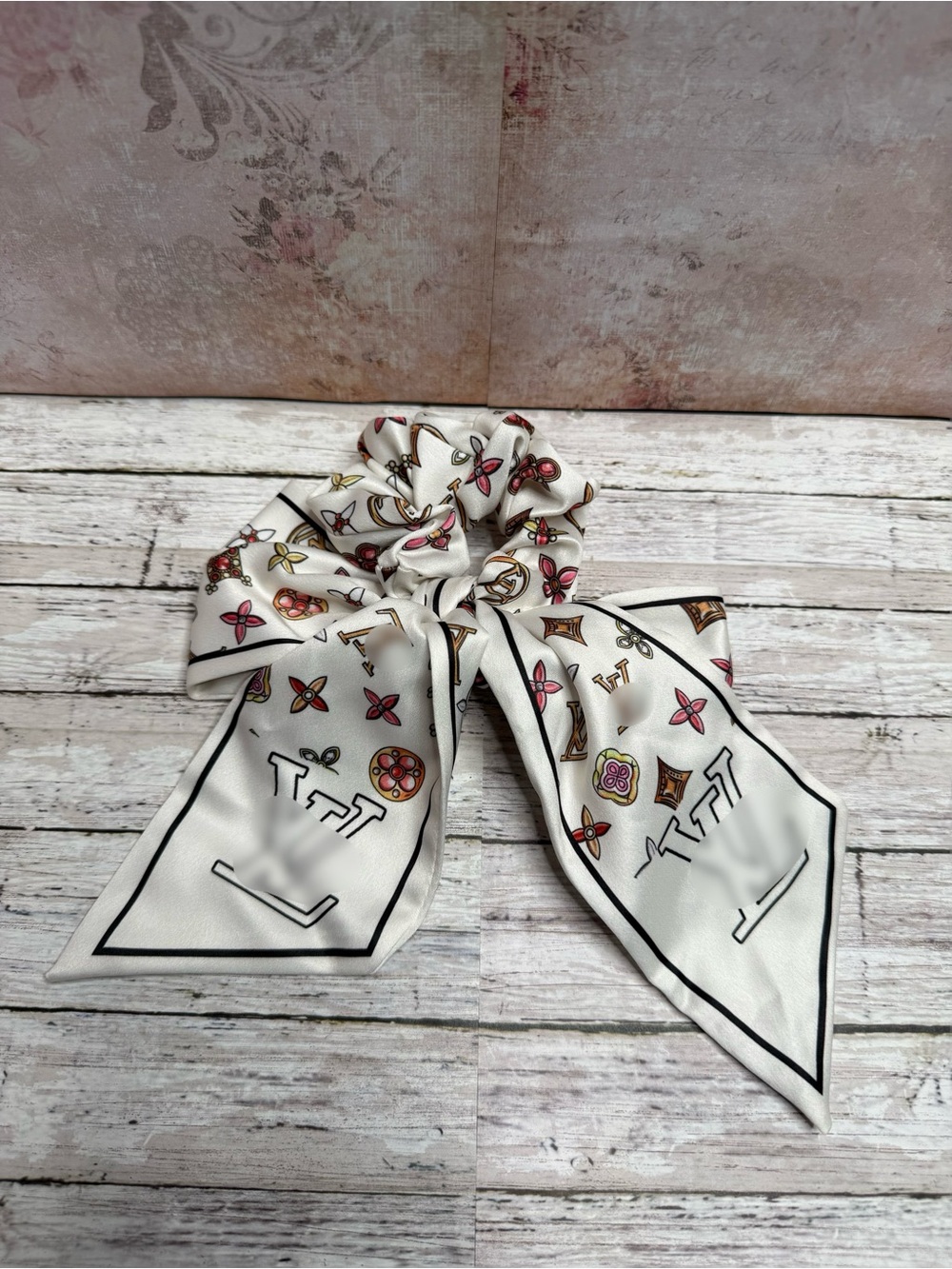 Fashion monogram emblem hair tie scarf